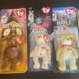 Ty Beanie Babies Britannia, Glory, and Maple Bears Trio